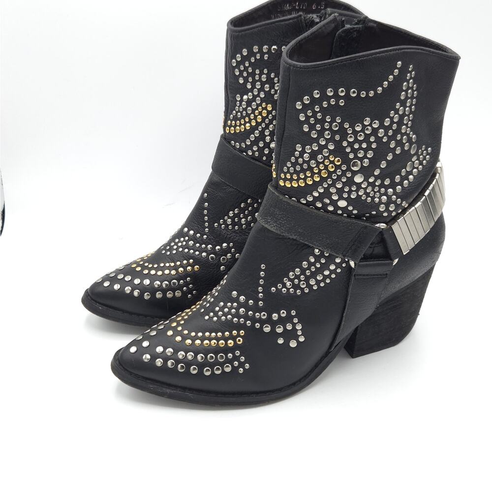 Jeffrey Campbell Women's Boots High Heel Black Leather Studded Chain size 6.5